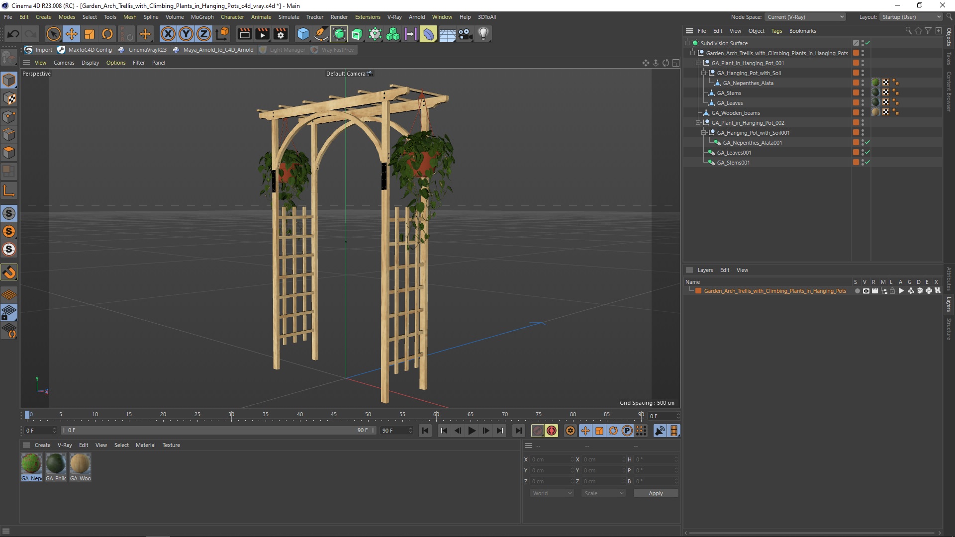 3D Garden Arch Trellis with Climbing Plants in Hanging Pots