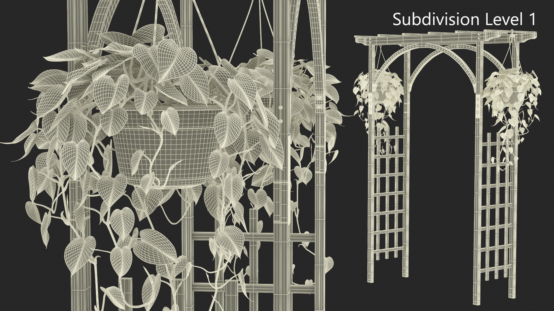 3D Garden Arch Trellis with Climbing Plants in Hanging Pots