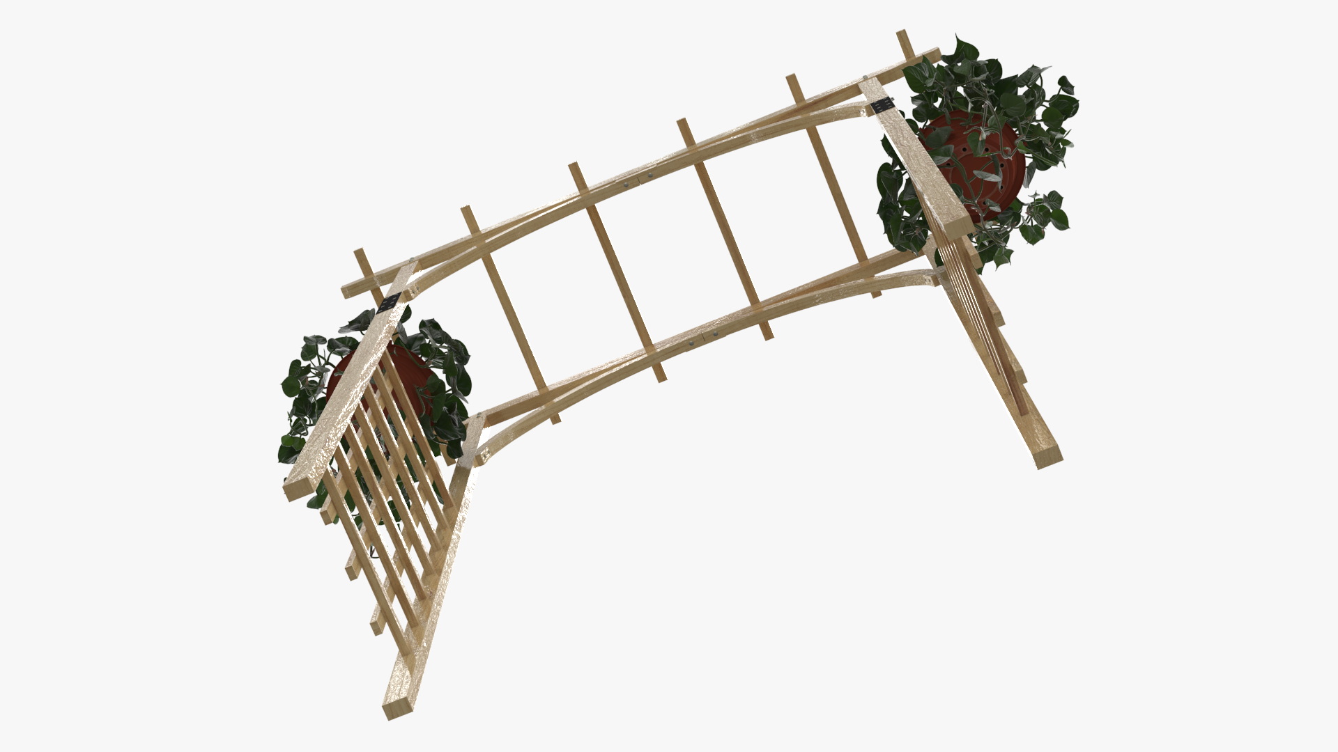 3D Garden Arch Trellis with Climbing Plants in Hanging Pots