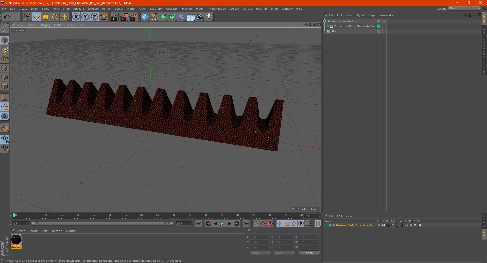 3D Toblerone Dark Chocolate Bar model