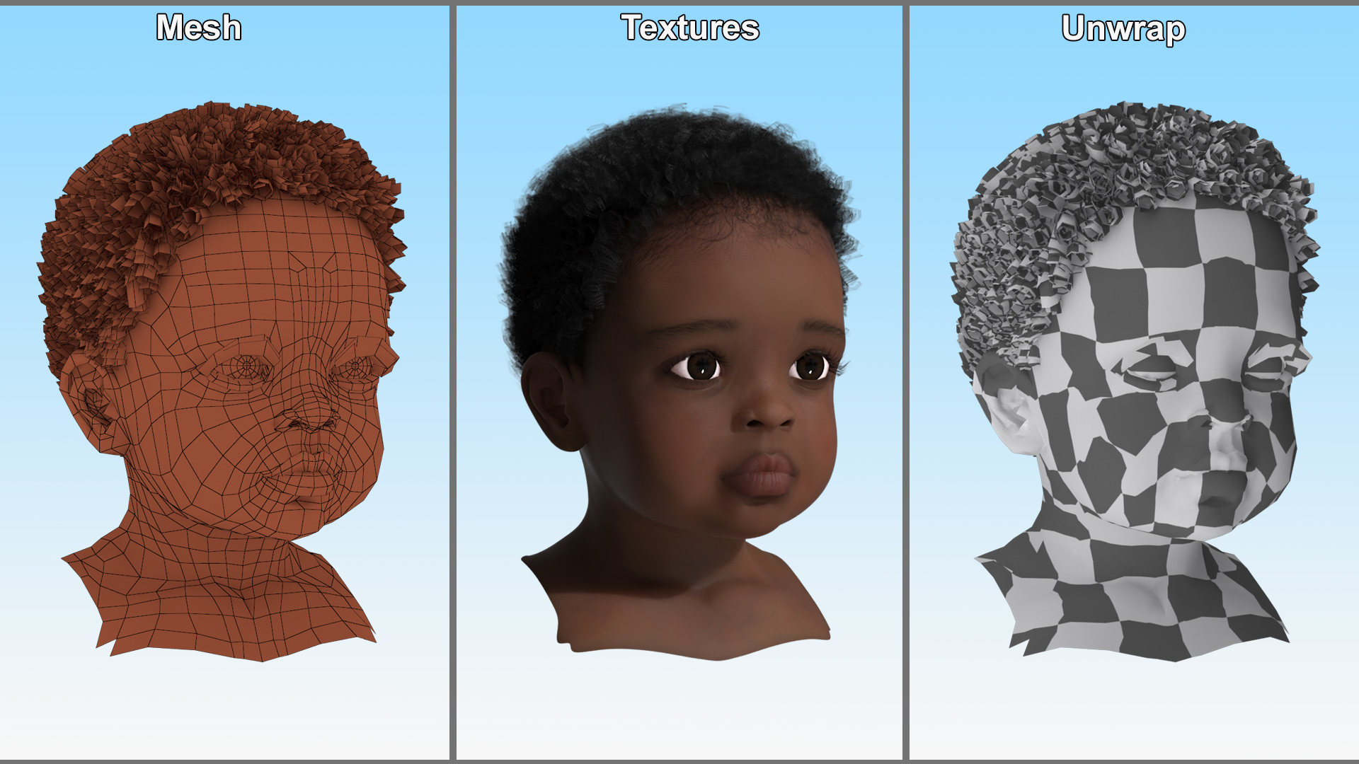 3D model Dark Skinned Toddler Head
