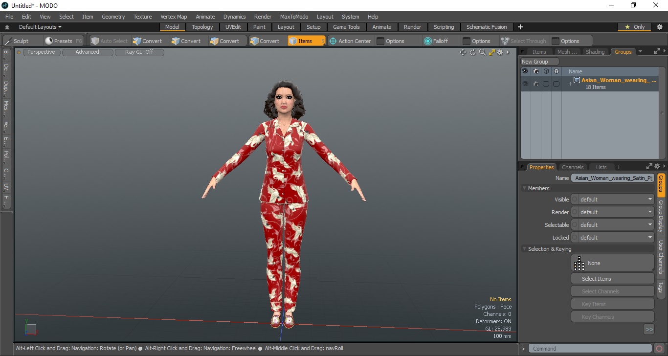 Asian Woman wearing Satin Pijama T Pose 3D model