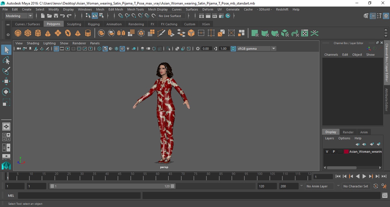 Asian Woman wearing Satin Pijama T Pose 3D model