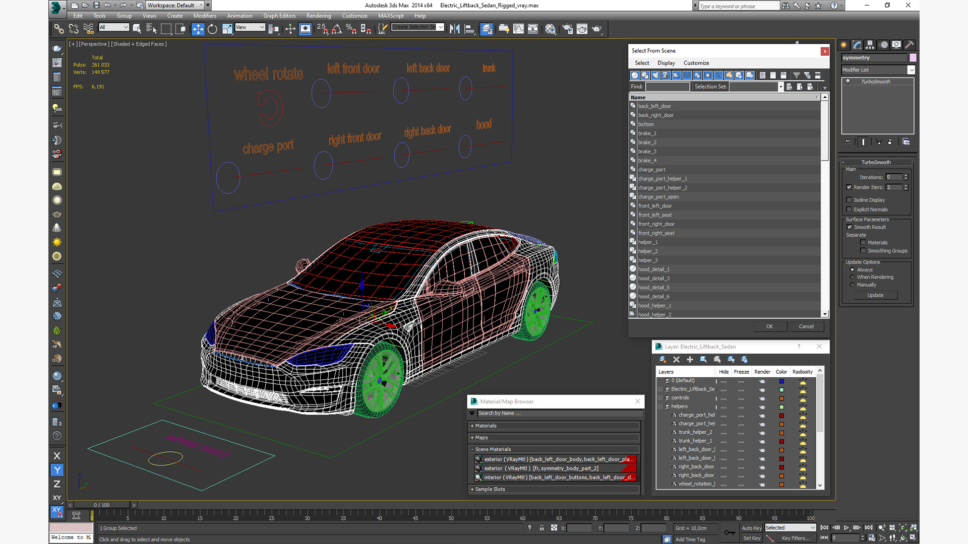 3D model Electric Liftback Sedan Rigged