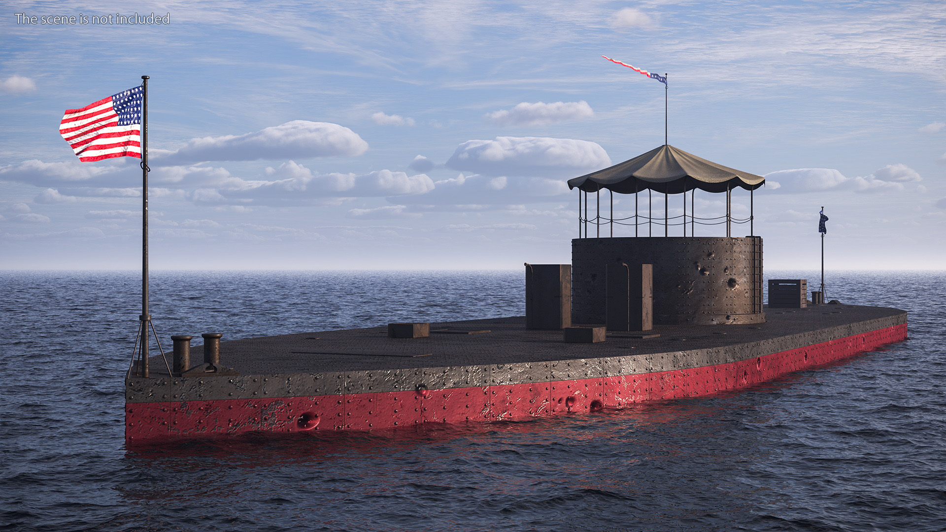 US Ironclad Warship Monitor with Tower Old 3D