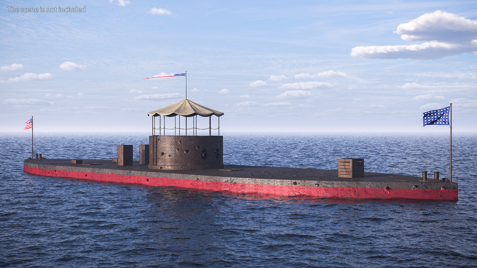 US Ironclad Warship Monitor with Tower Old 3D