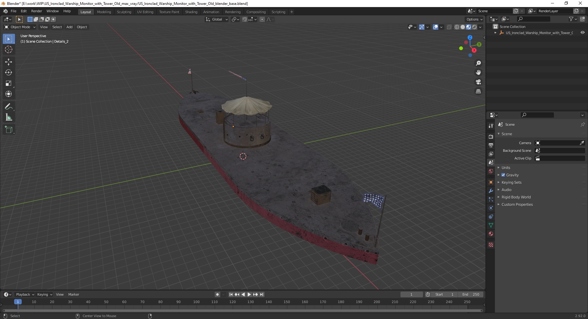 US Ironclad Warship Monitor with Tower Old 3D