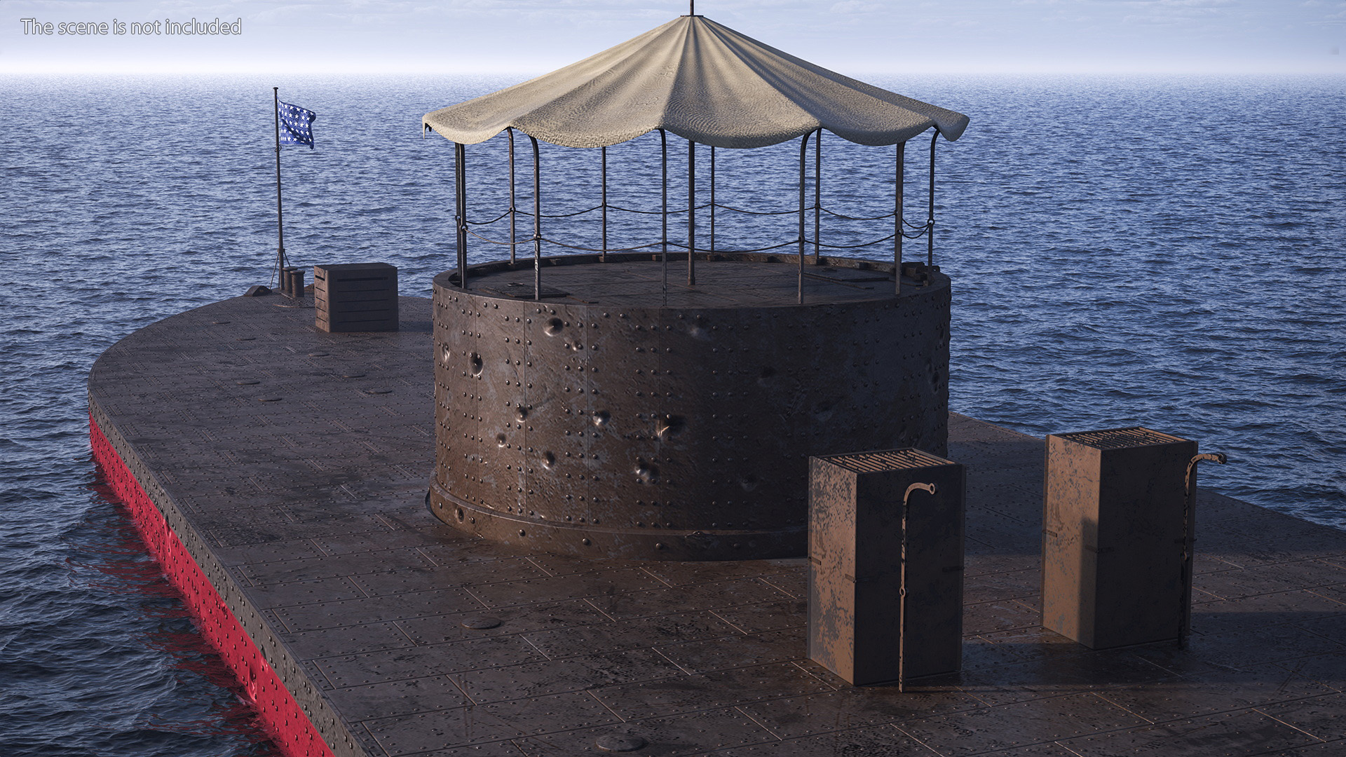 US Ironclad Warship Monitor with Tower Old 3D