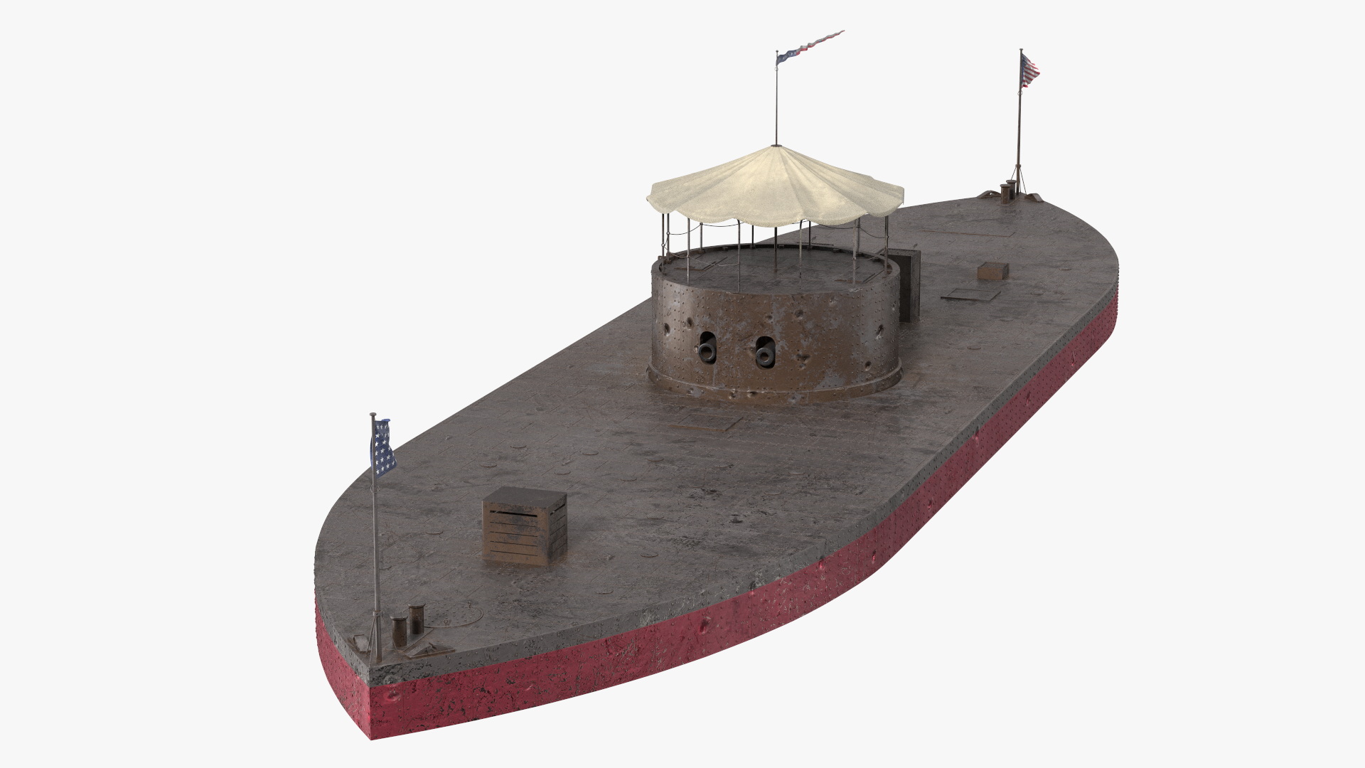 US Ironclad Warship Monitor with Tower Old 3D