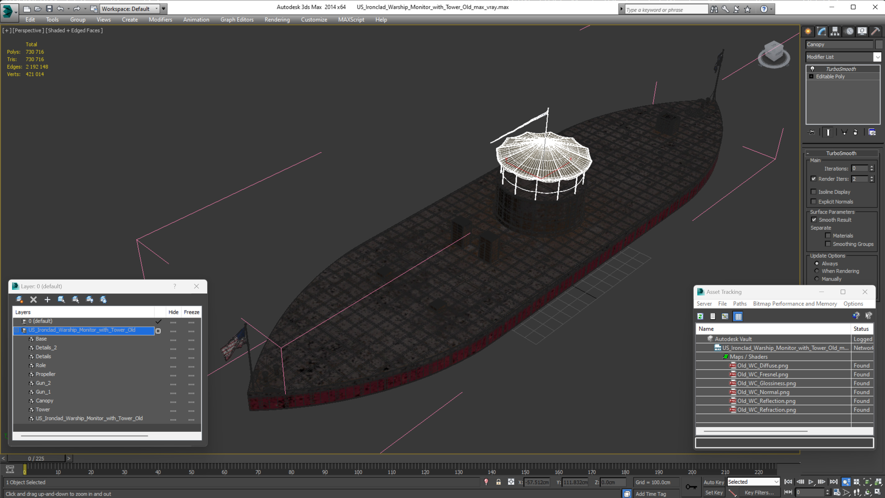 US Ironclad Warship Monitor with Tower Old 3D