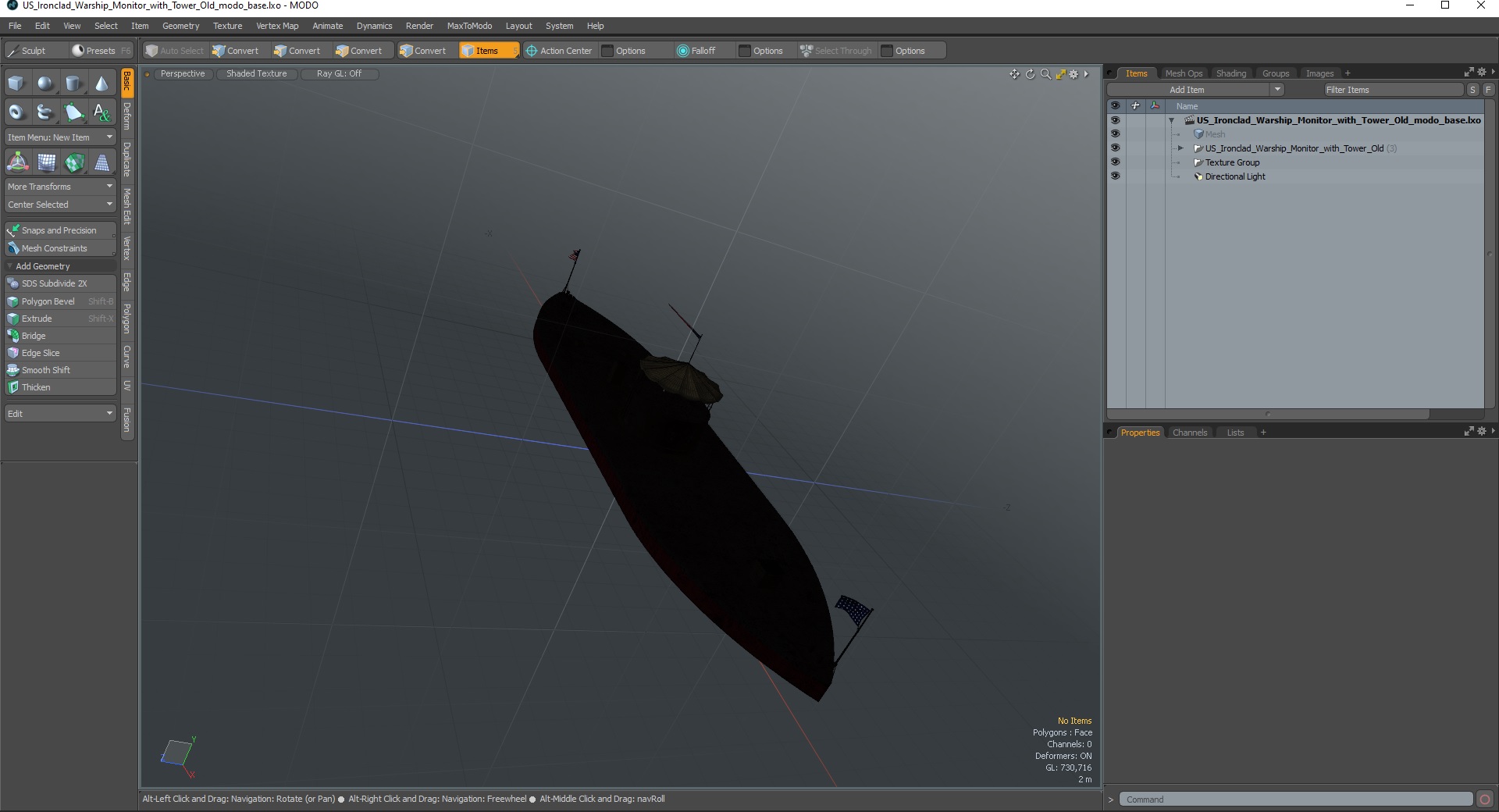 US Ironclad Warship Monitor with Tower Old 3D