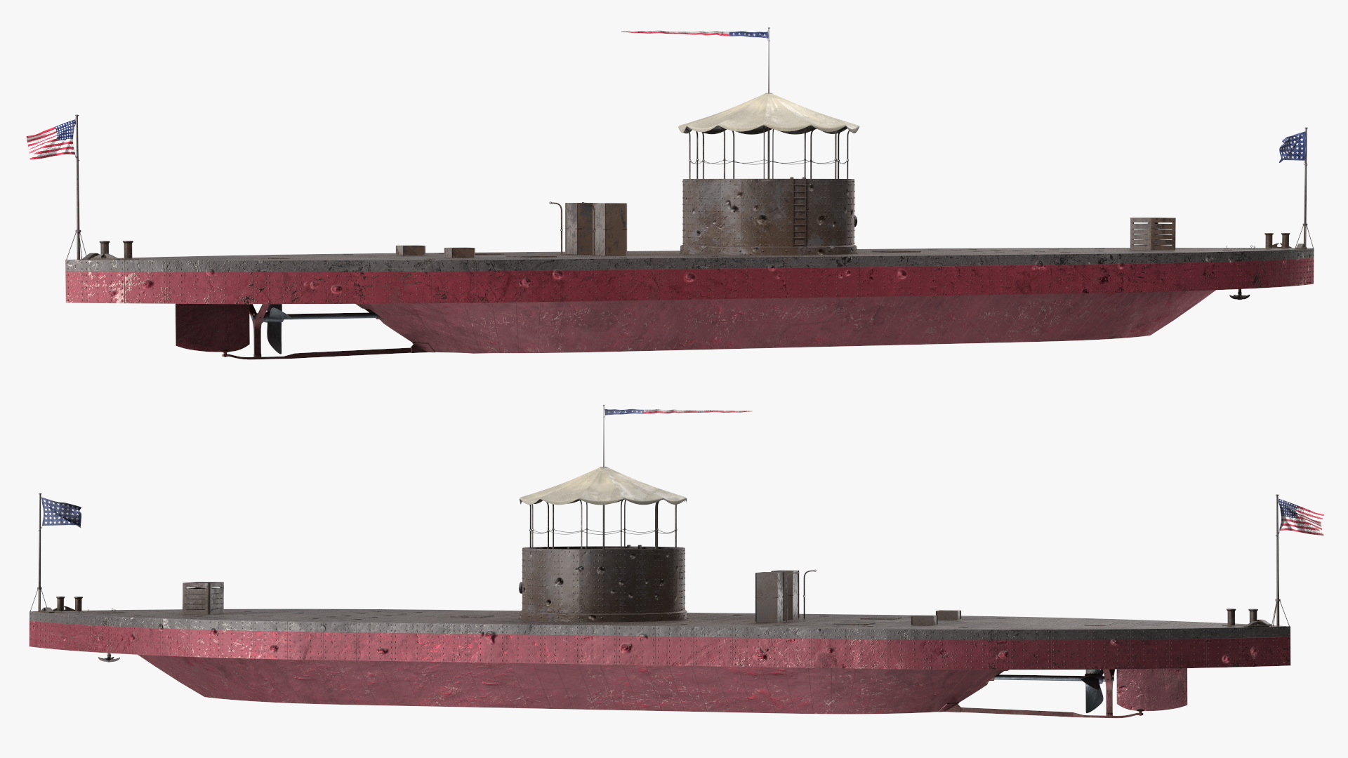 US Ironclad Warship Monitor with Tower Old 3D