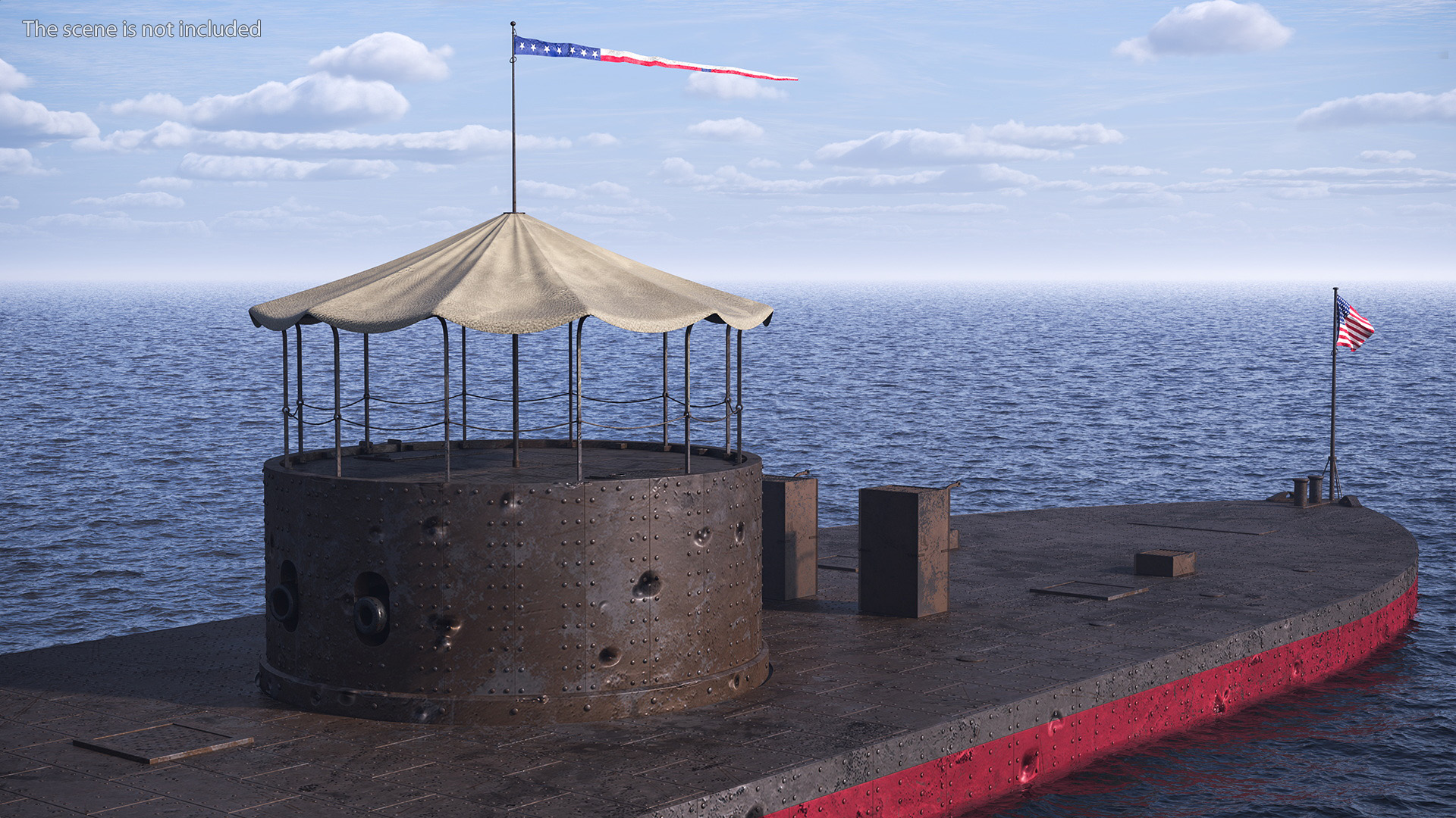 US Ironclad Warship Monitor with Tower Old 3D