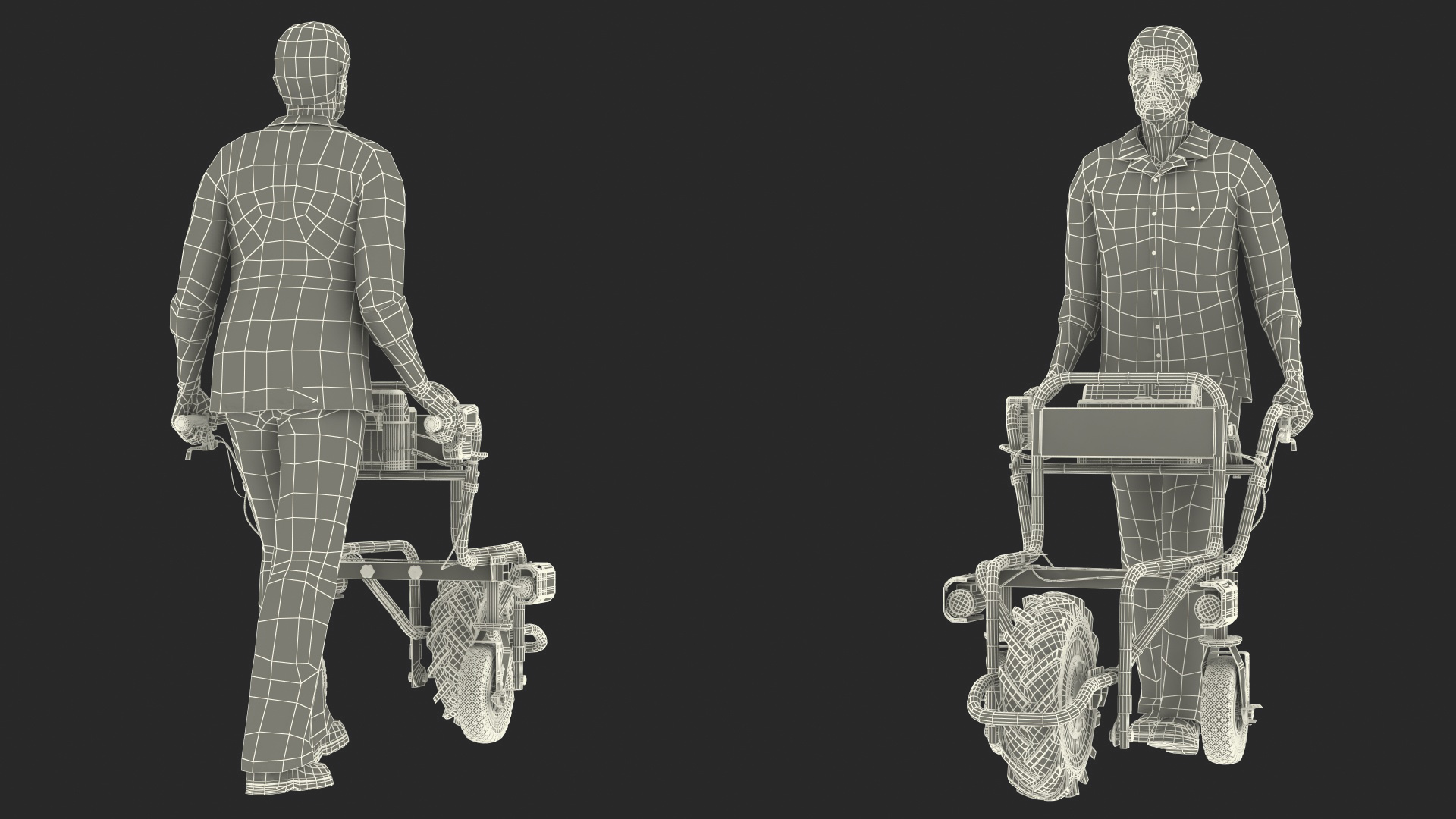 3D Elderly Man Motorized Electric Wheelbarrow Frame model