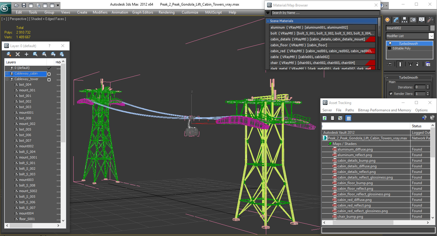 Peak 2 Peak Gondola Lift Cabin Towers 3D