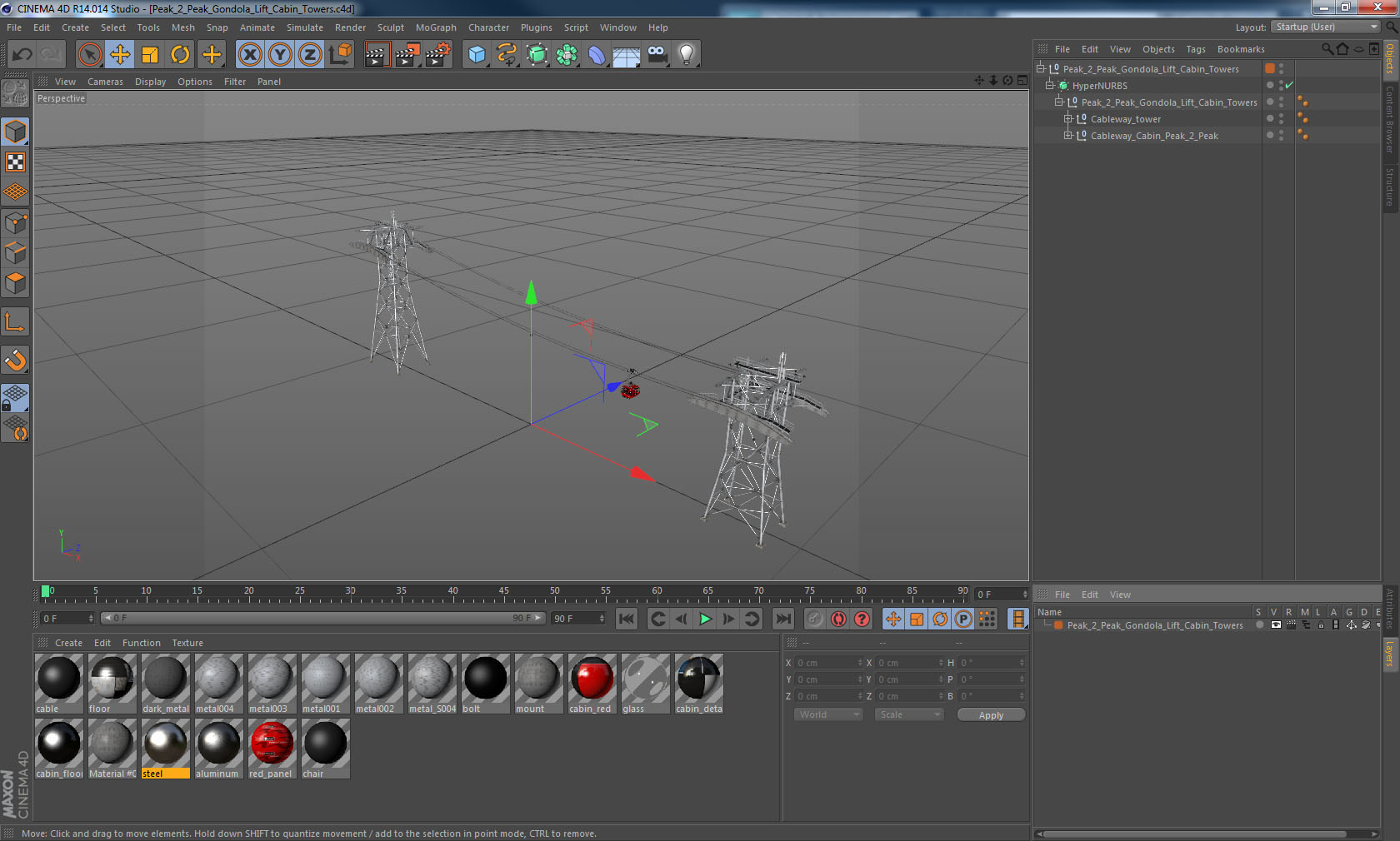 Peak 2 Peak Gondola Lift Cabin Towers 3D