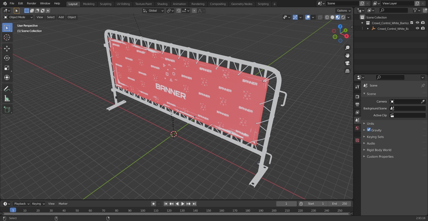 Crowd Control White Barricade Fence Banner 3D