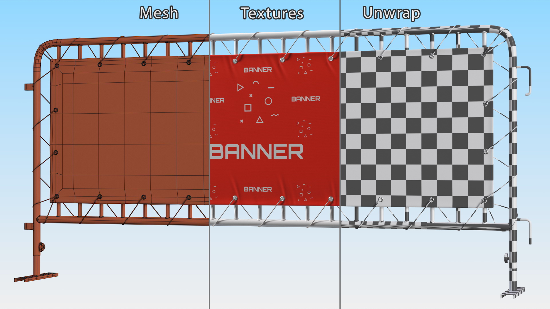 Crowd Control White Barricade Fence Banner 3D