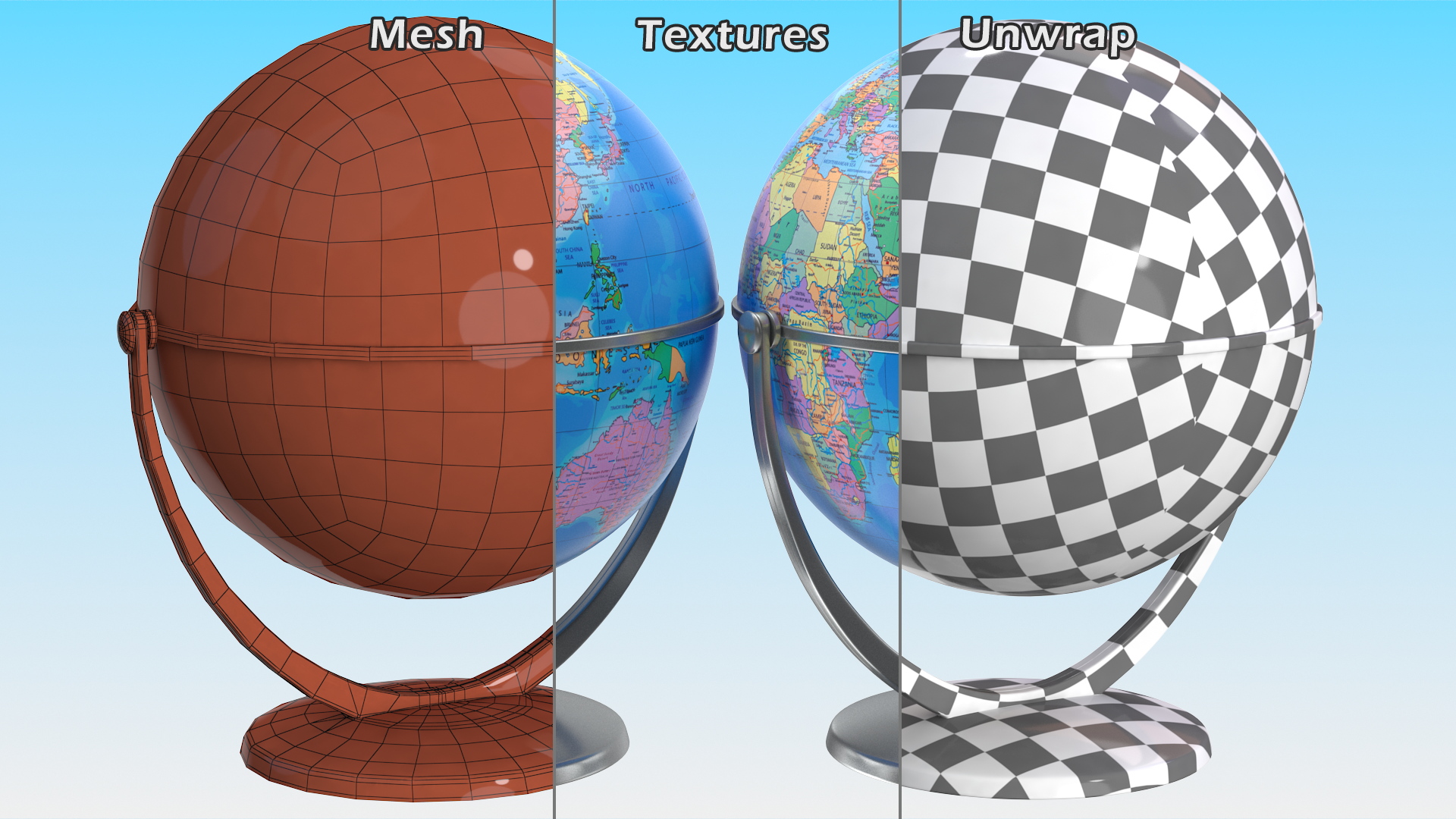 Political World Globe with Stand 3D