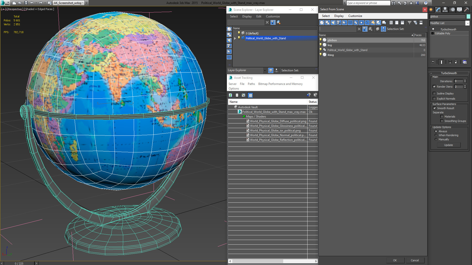 Political World Globe with Stand 3D