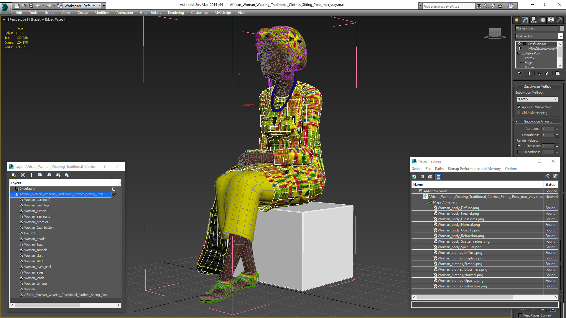 African Woman Wearing Traditional Clothes Sitting Pose 3D model