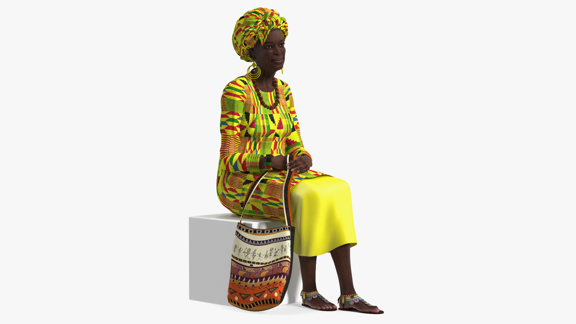 African Woman Wearing Traditional Clothes Sitting Pose 3D model