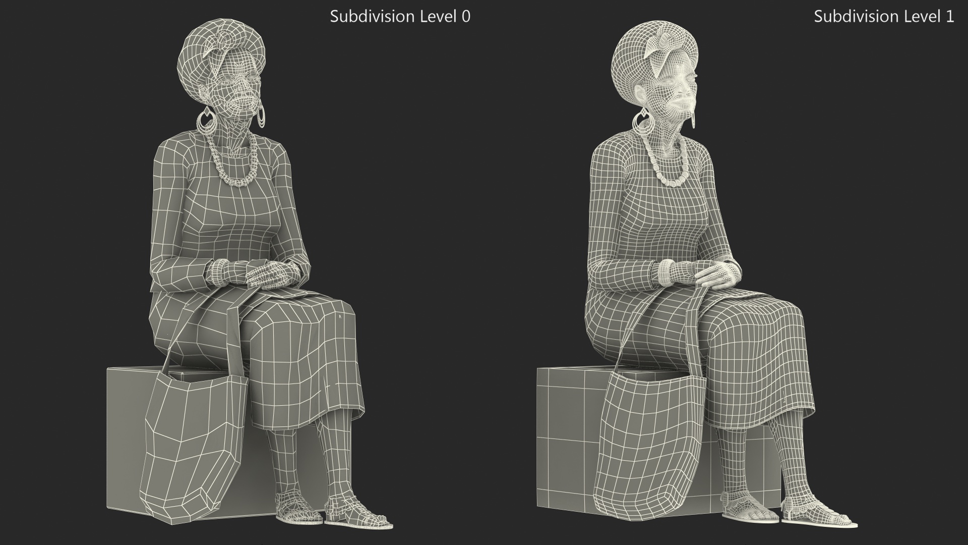 African Woman Wearing Traditional Clothes Sitting Pose 3D model