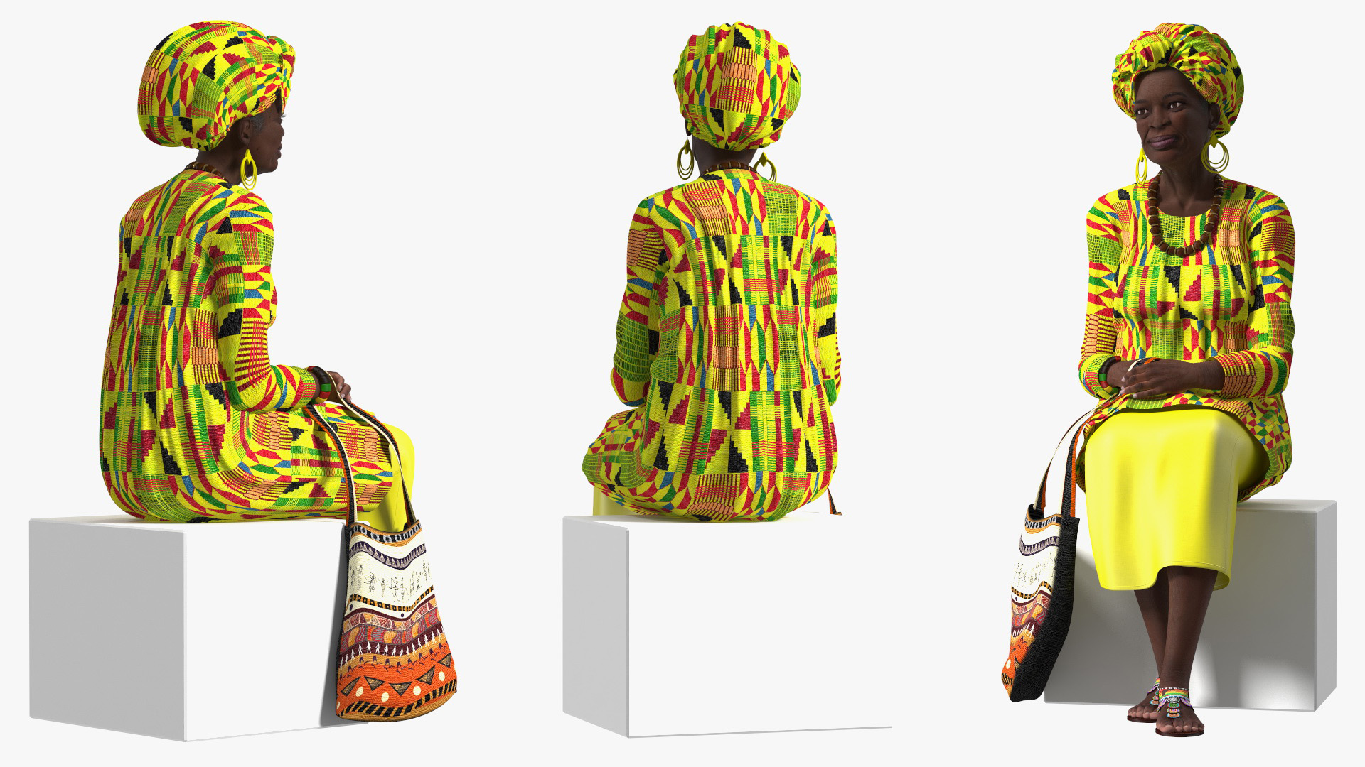 African Woman Wearing Traditional Clothes Sitting Pose 3D model