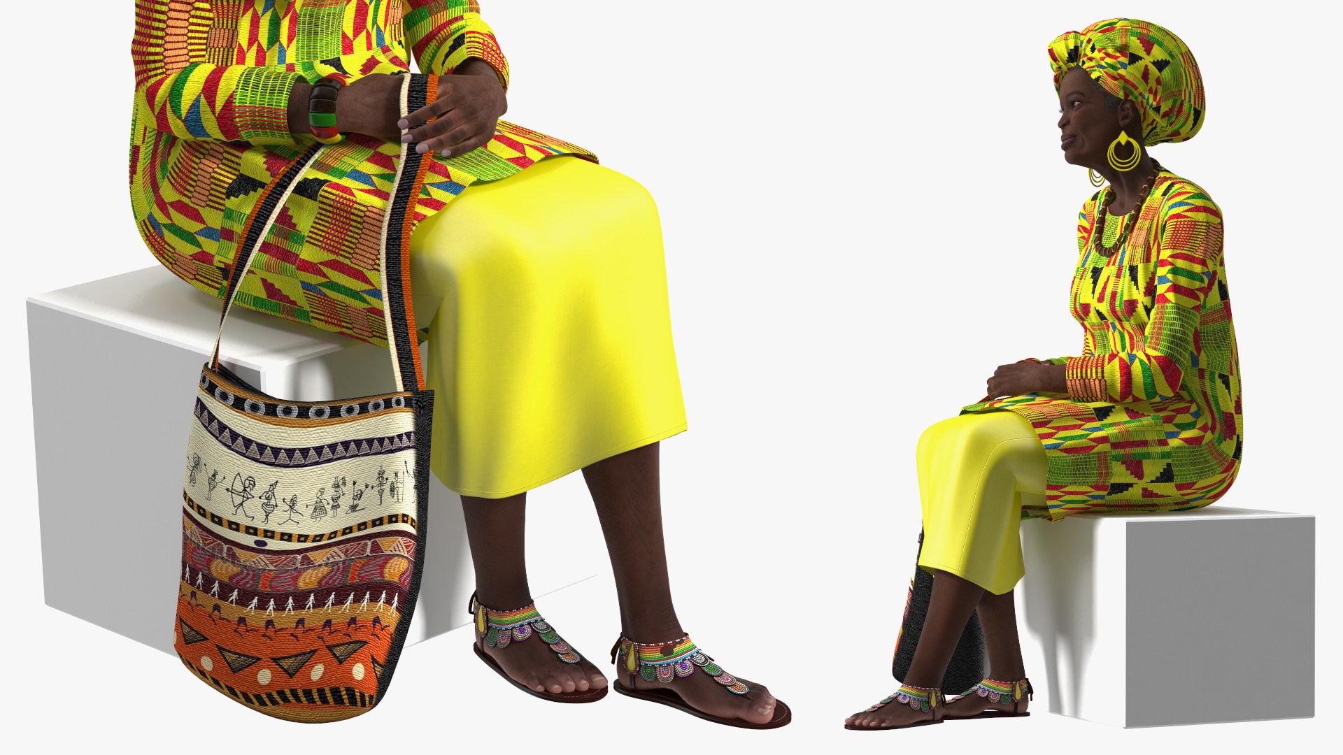 African Woman Wearing Traditional Clothes Sitting Pose 3D model