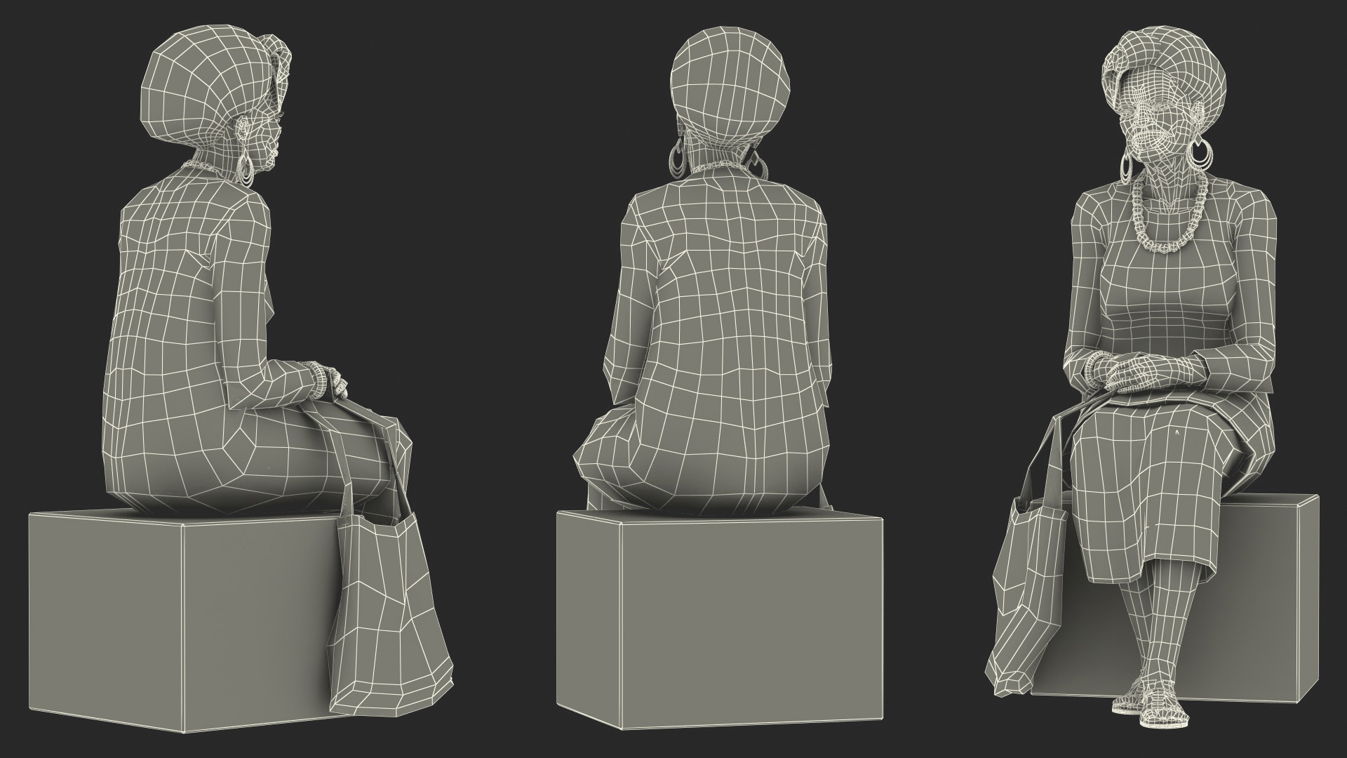 African Woman Wearing Traditional Clothes Sitting Pose 3D model