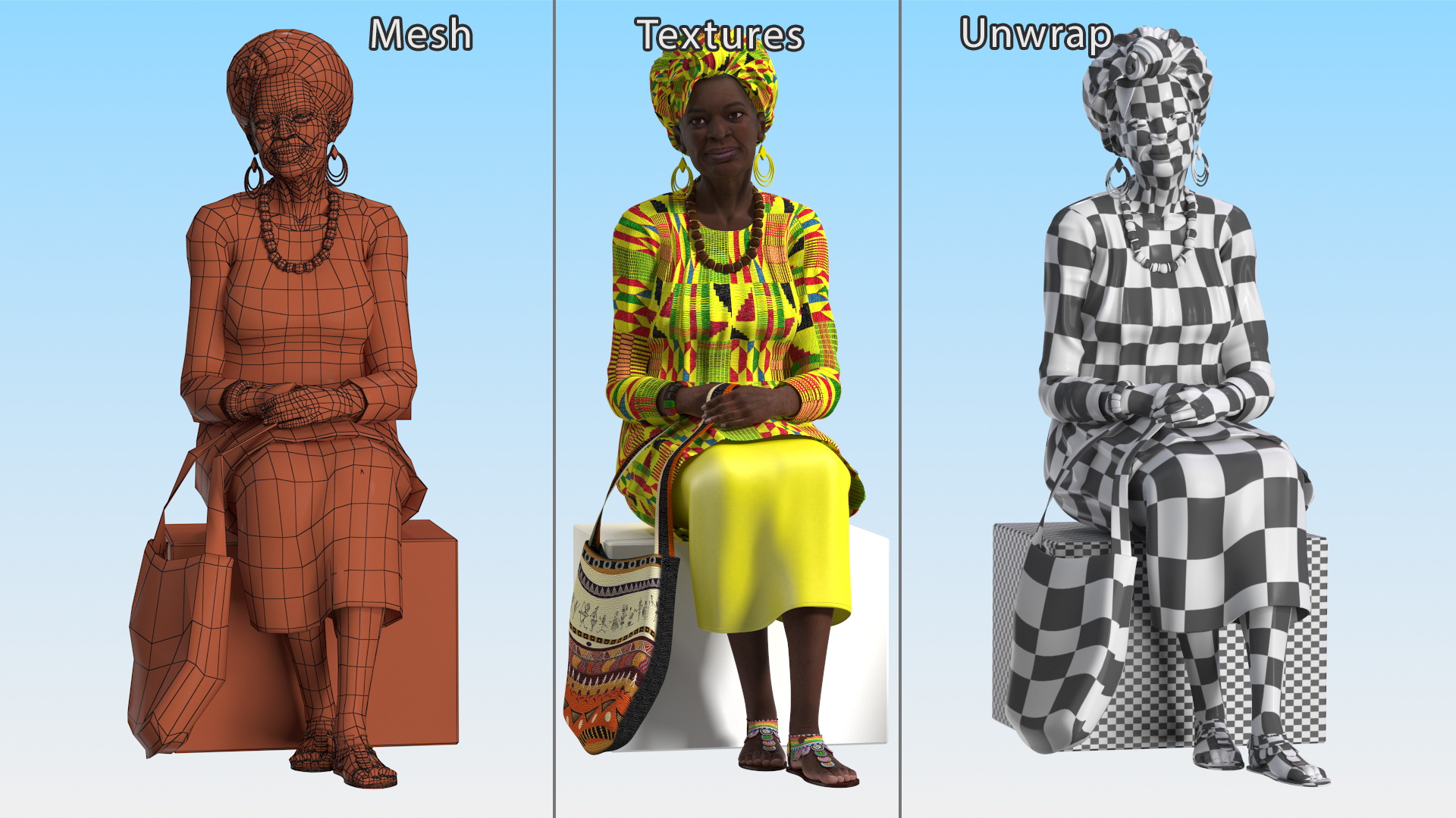 African Woman Wearing Traditional Clothes Sitting Pose 3D model