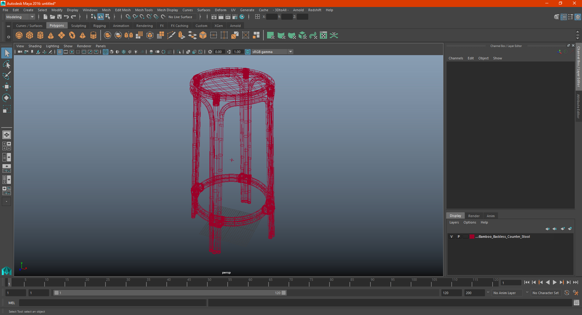 Bamboo Bar Stool Round High 3D