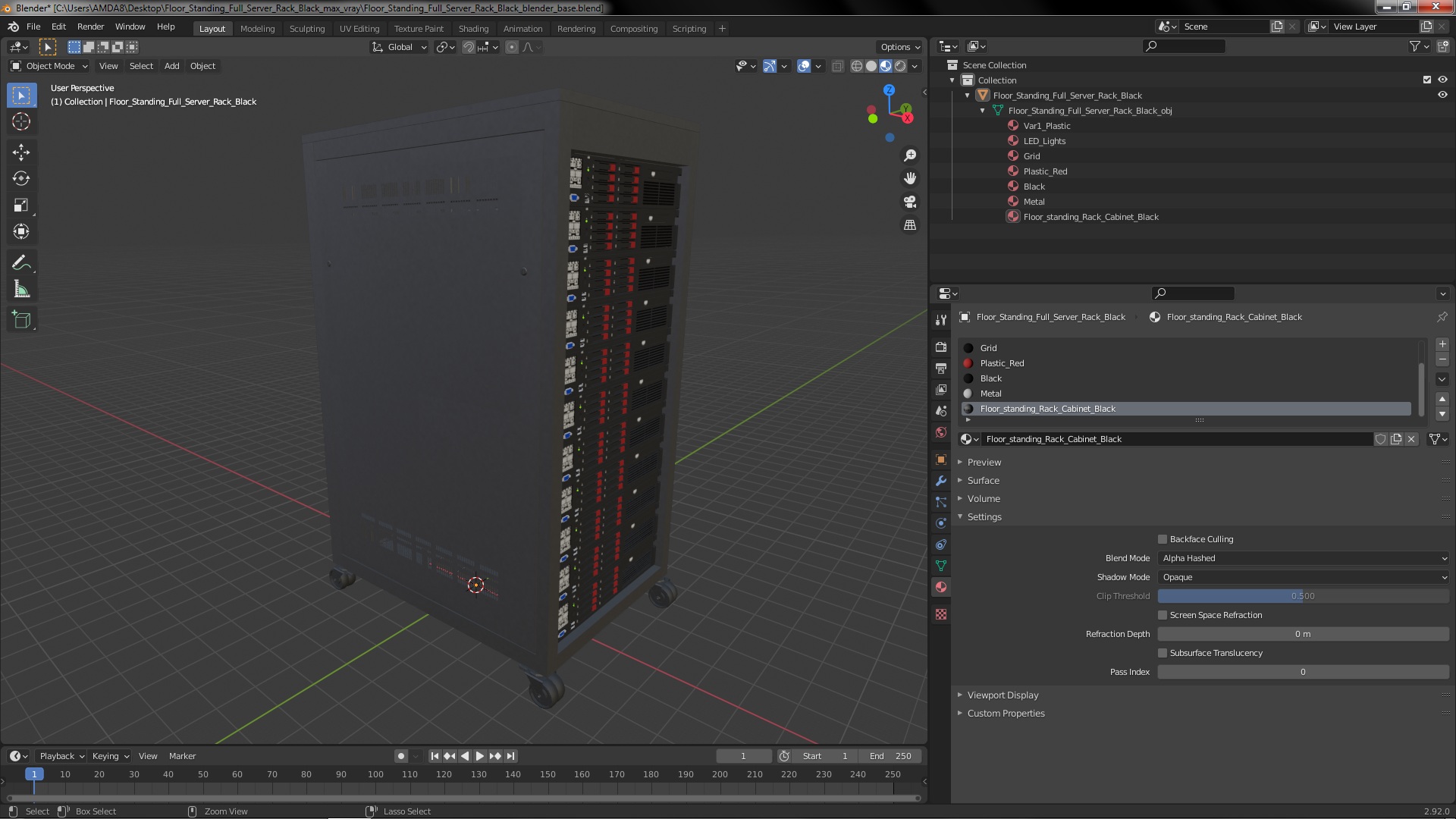 Floor Standing Full Server Rack Black 3D