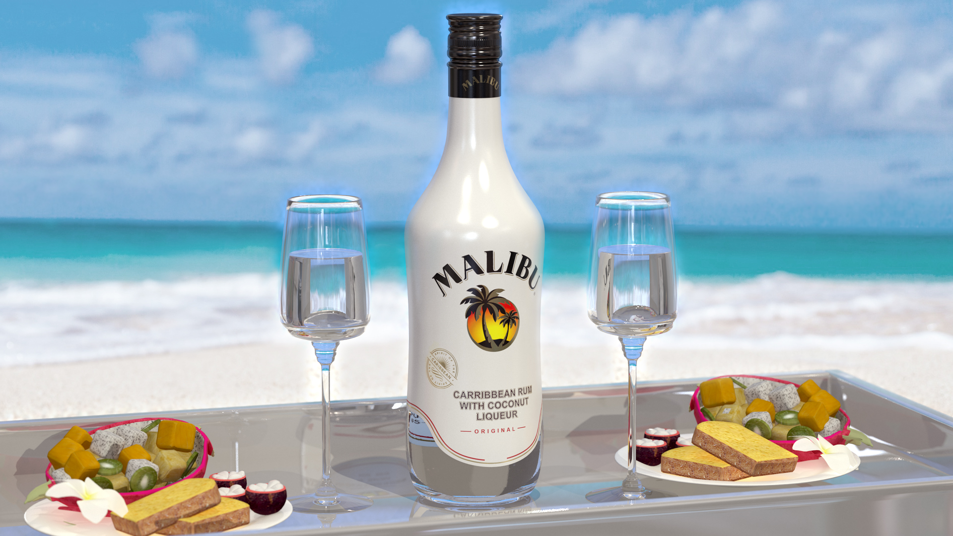 3D Malibu Caribbean Coconut Rum 750ml Bottle