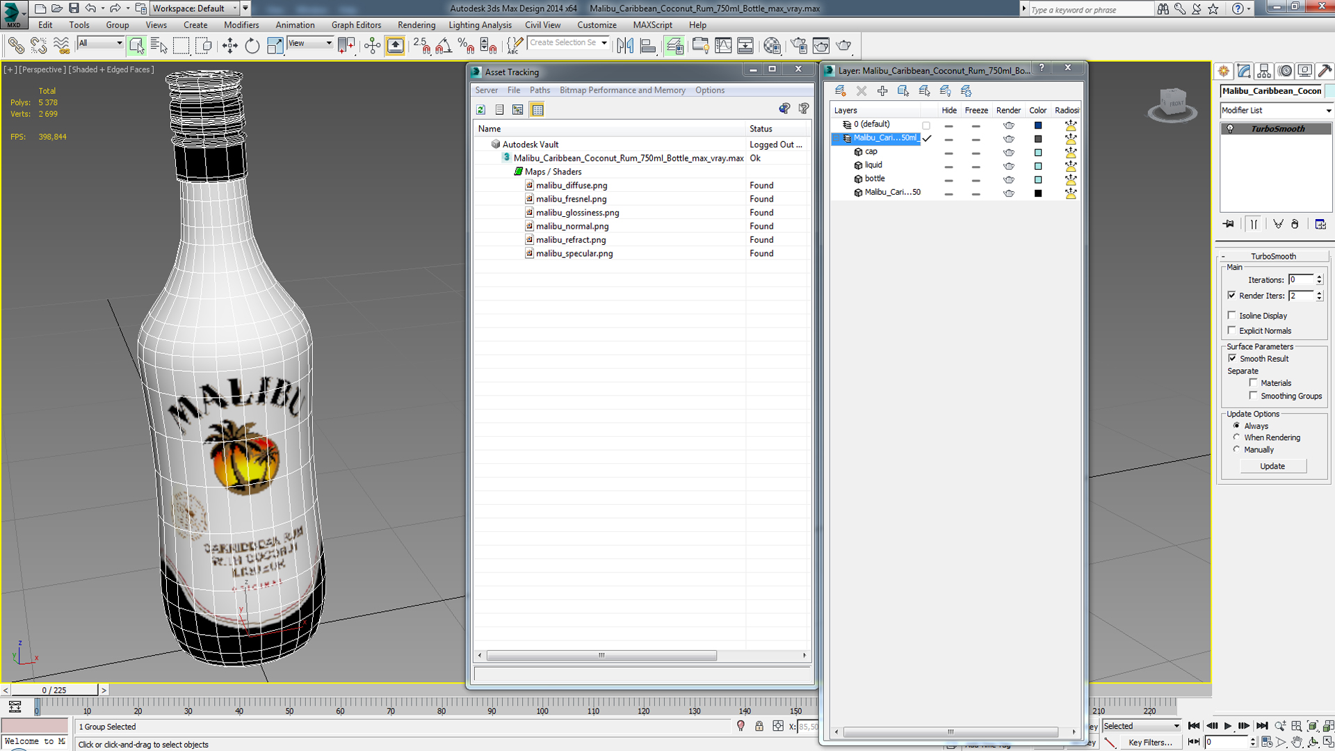 3D Malibu Caribbean Coconut Rum 750ml Bottle