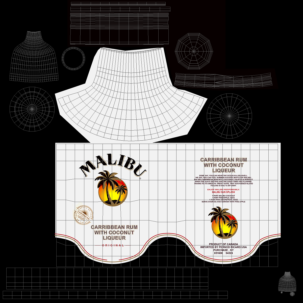 3D Malibu Caribbean Coconut Rum 750ml Bottle