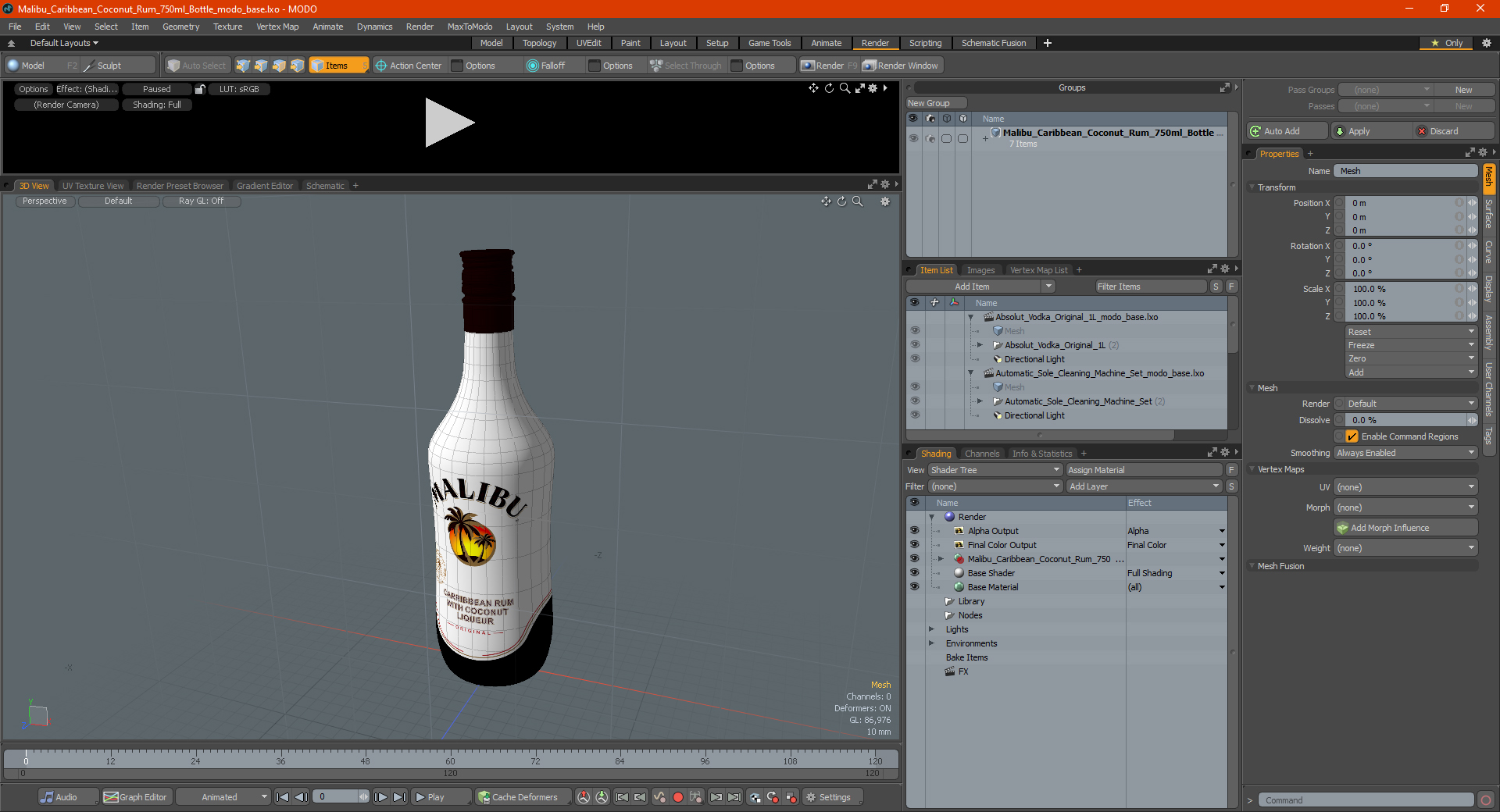3D Malibu Caribbean Coconut Rum 750ml Bottle