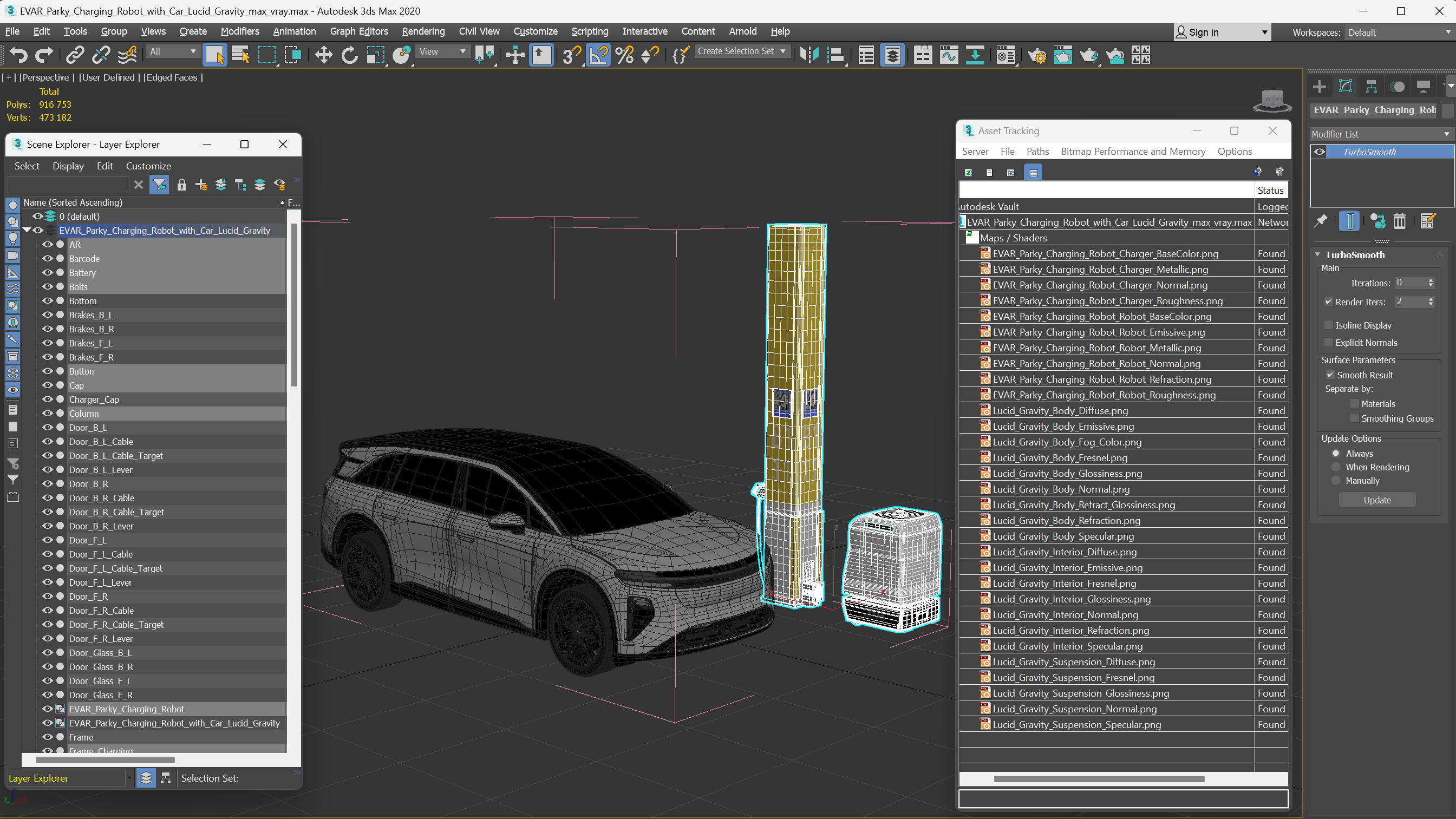 3D EVAR Parky Charging Robot with Car Lucid Gravity model