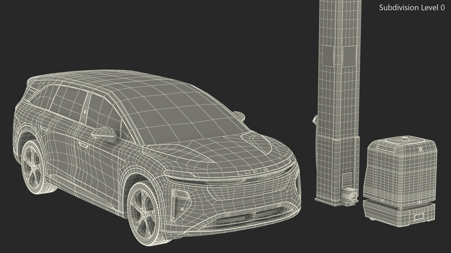 3D EVAR Parky Charging Robot with Car Lucid Gravity model