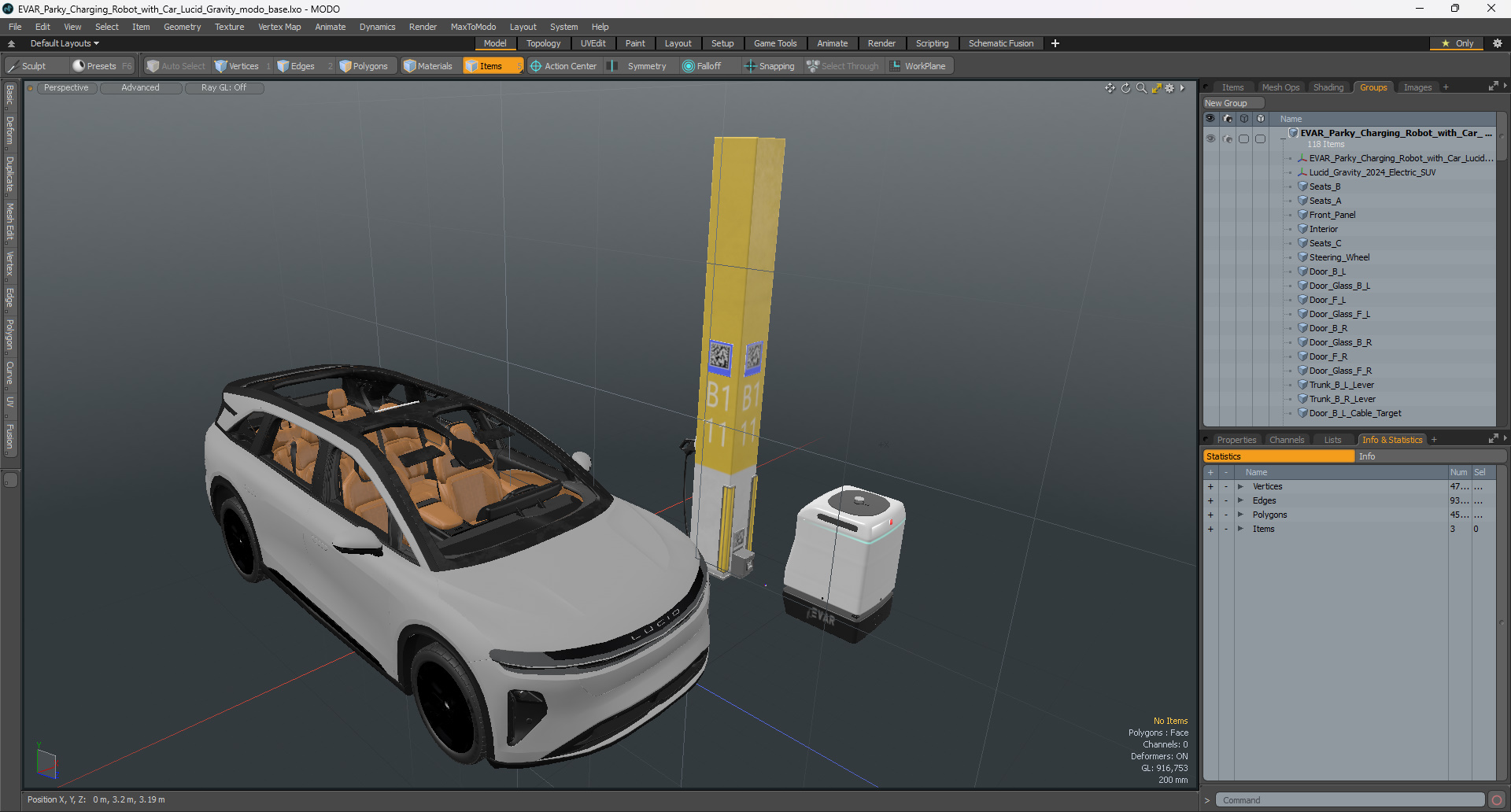 3D EVAR Parky Charging Robot with Car Lucid Gravity model