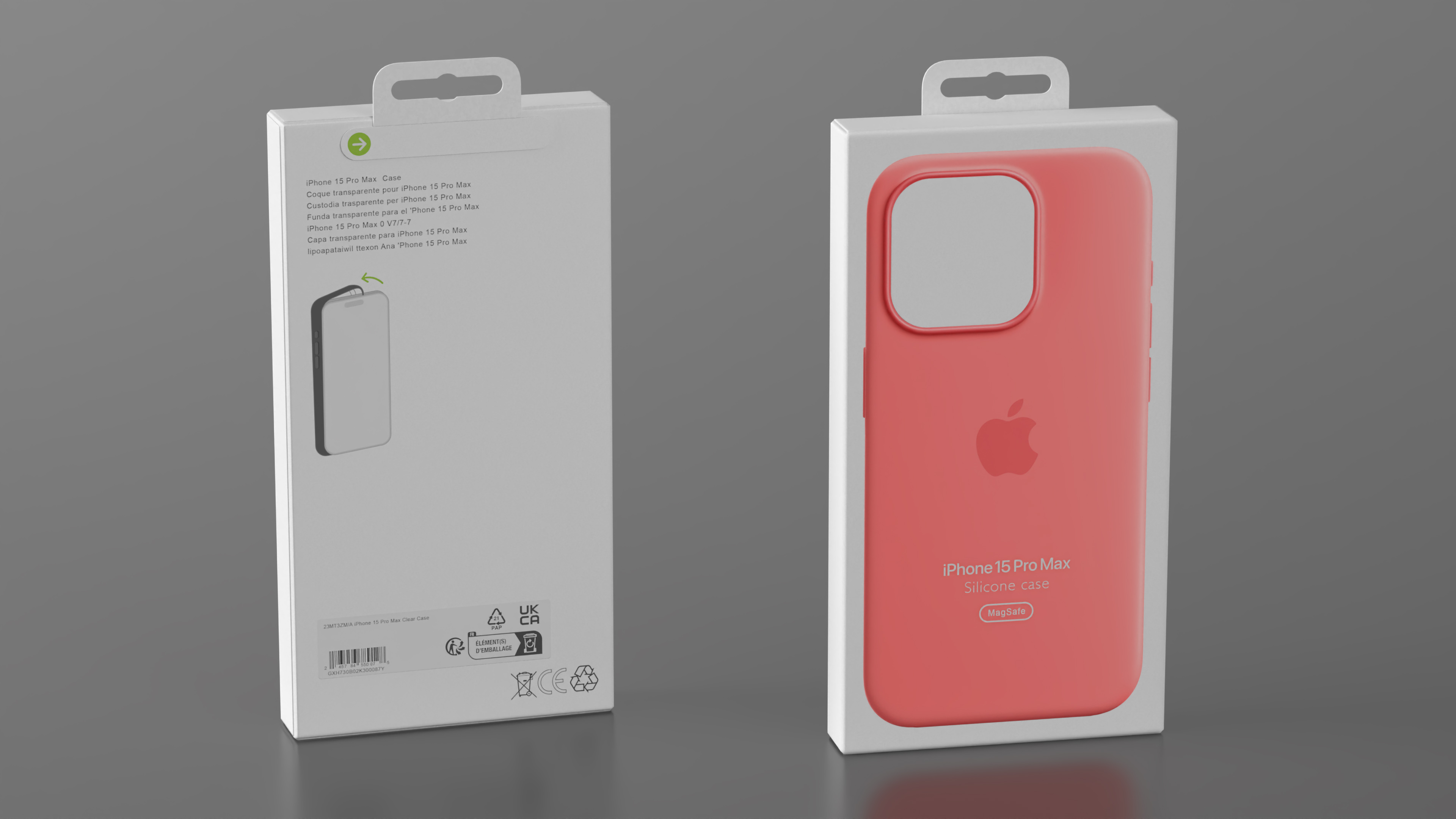3D Apple iPhone 15 Pro Max Silicone Case Red Packaging