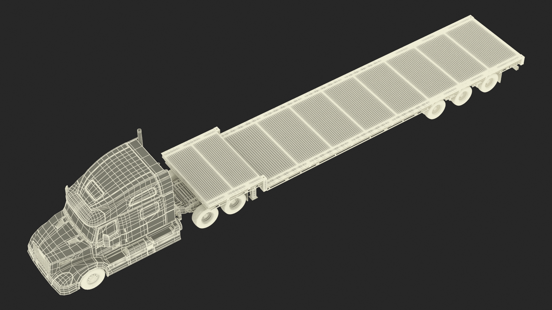 3D Semi Truck with Flatbed Trailer