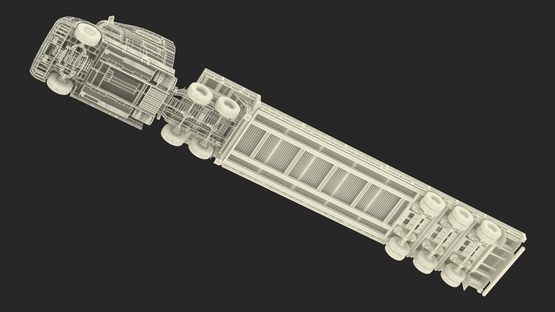3D Semi Truck with Flatbed Trailer