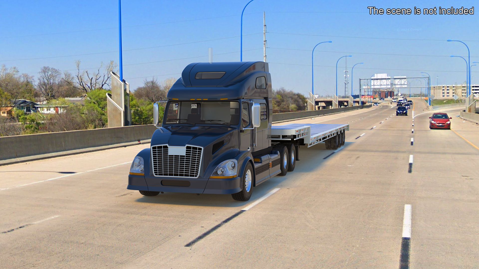 3D Semi Truck with Flatbed Trailer