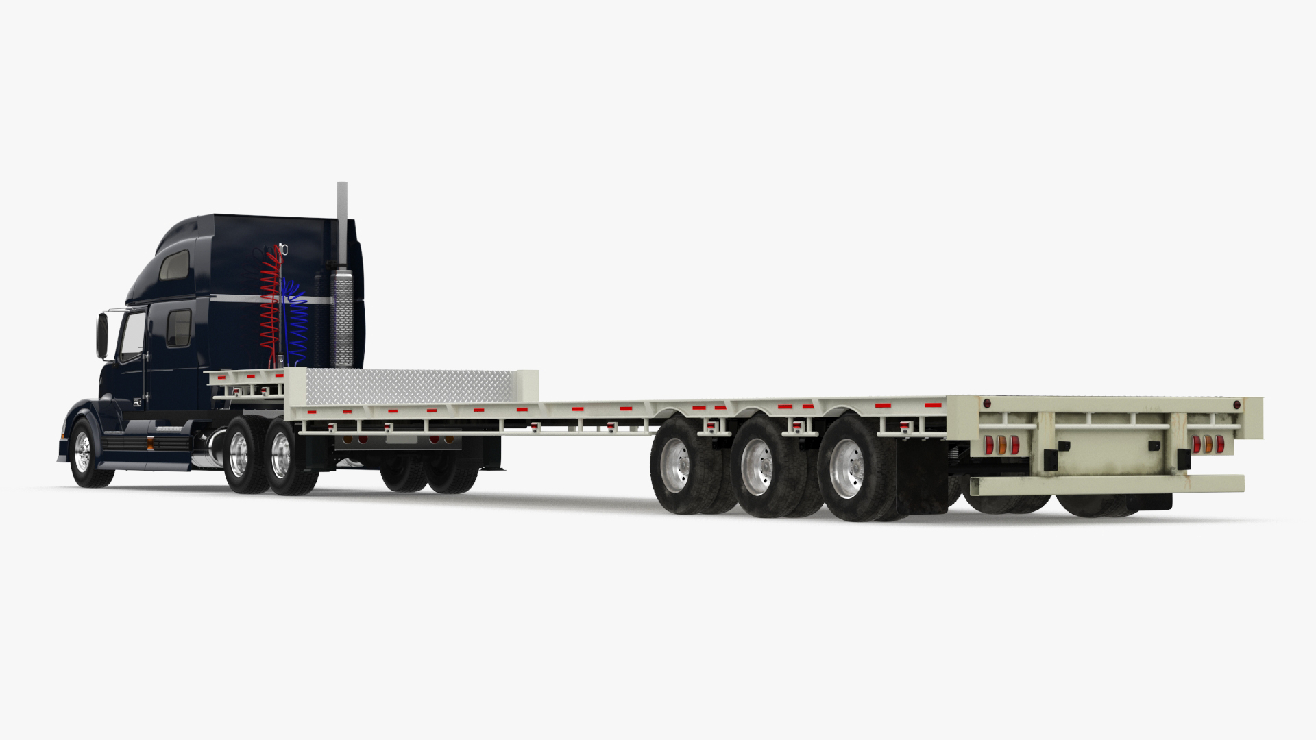 3D Semi Truck with Flatbed Trailer