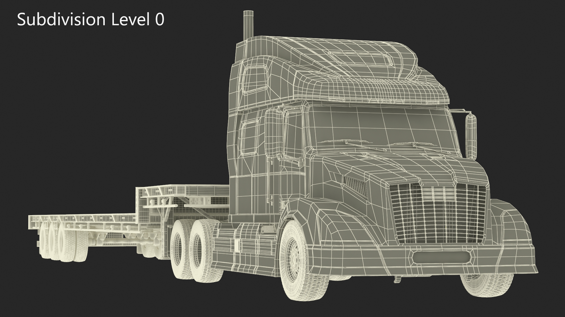 3D Semi Truck with Flatbed Trailer
