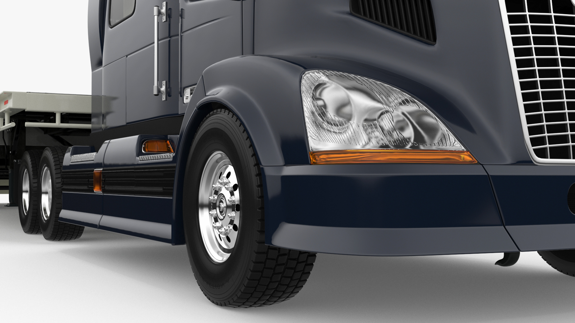 3D Semi Truck with Flatbed Trailer