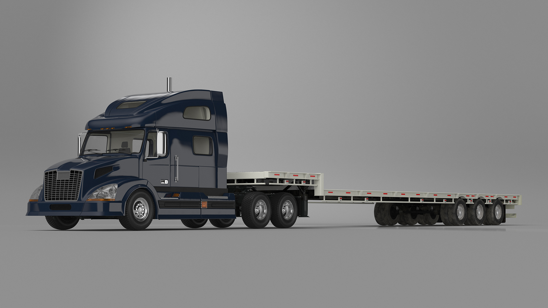 3D Semi Truck with Flatbed Trailer