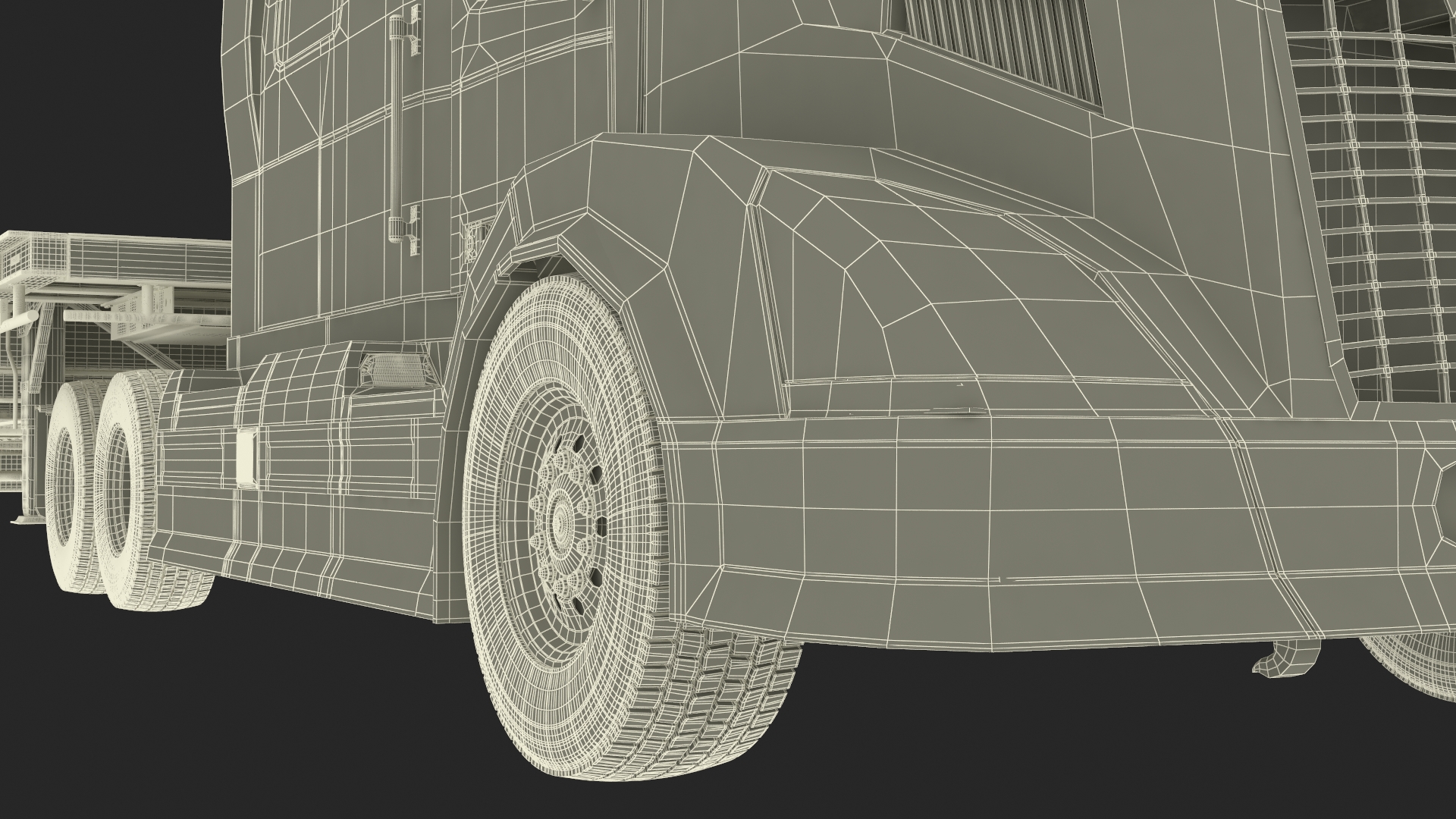 3D Semi Truck with Flatbed Trailer