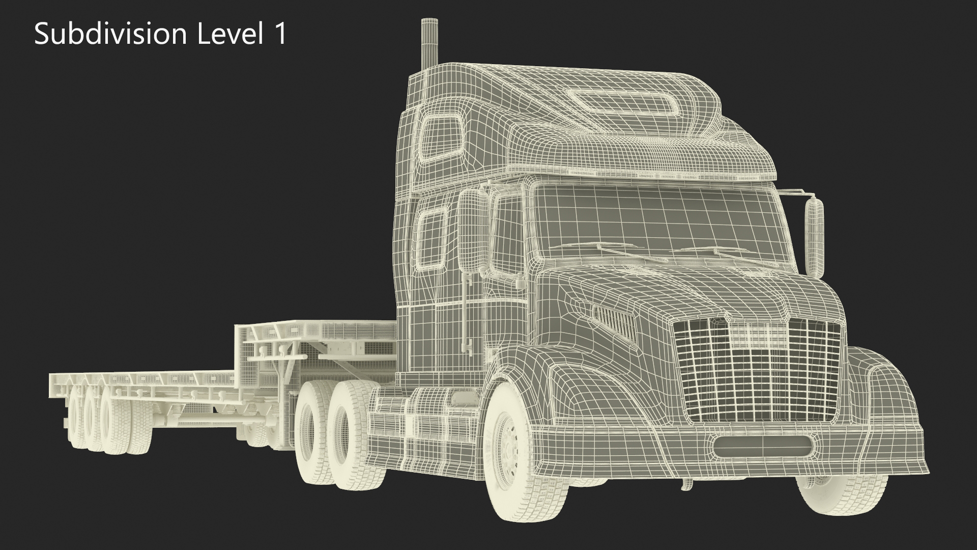 3D Semi Truck with Flatbed Trailer
